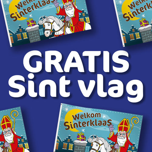 Sinterklaas actie banner met gratis Sint vlag en illustraties van Sinterklaas en zijn paard
