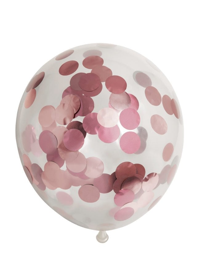 Confettiballon - 6 stuks - 30 cm - rosé goud metallic