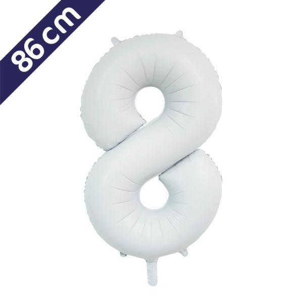 Cijferballon - satijn wit - cijfer 8 - 86 cm