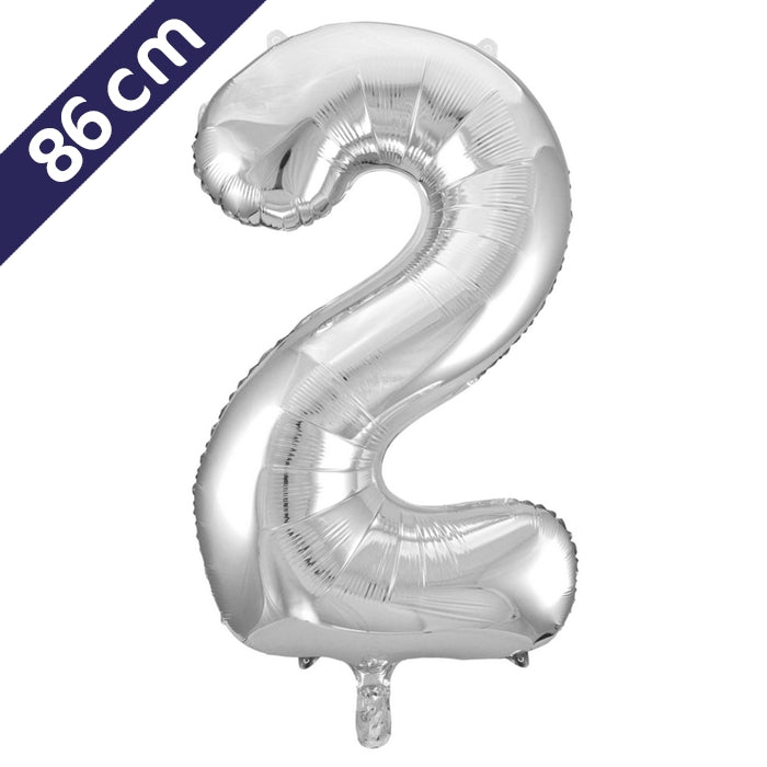 Cijferballon - zilver - cijfer 2 - 86 cm