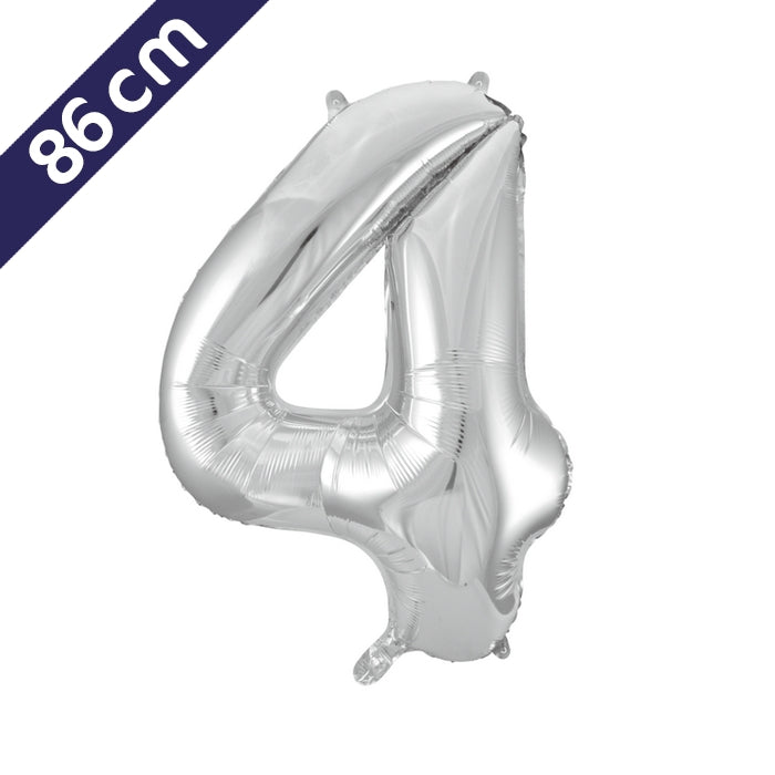 Cijferballon - zilver - cijfer 4 - 86 cm