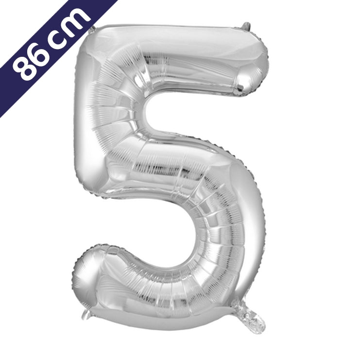 Cijferballon - zilver - cijfer 5 - 86 cm