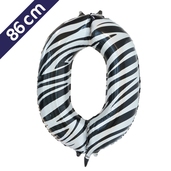 Cijferballon - zebra - cijfer 0 - 86 cm