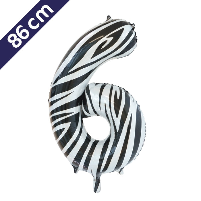 Cijferballon - zebra - cijfer 6 - 86 cm