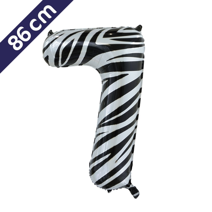 Cijferballon - zebra - cijfer 7 - 86 cm