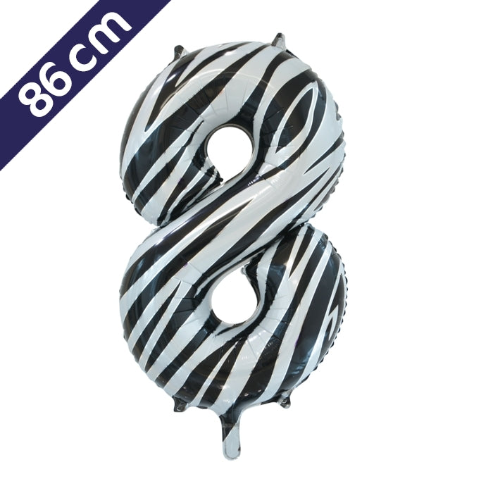 Cijferballon - zebra - cijfer 8 - 86 cm