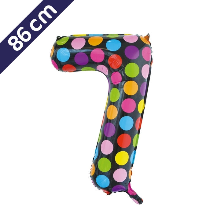 Cijferballon - gekleurde stippen - cijfer 7 - 86 cm