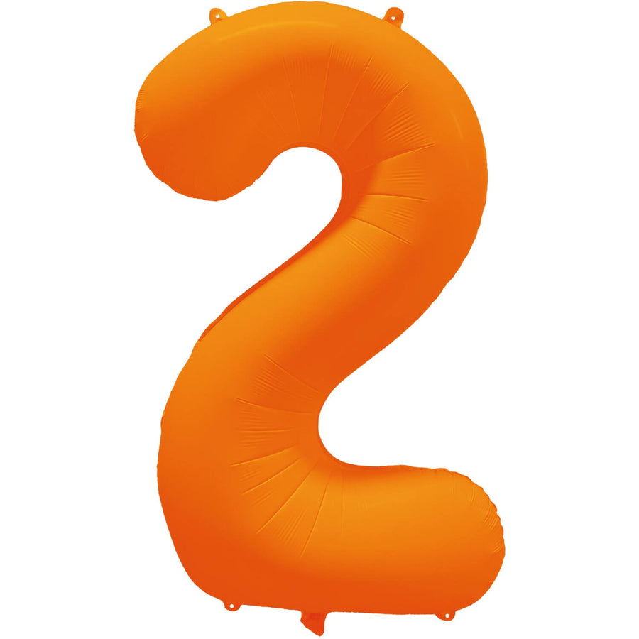 Cijferballon - NEON oranje - cijfer 2 - 86 cm