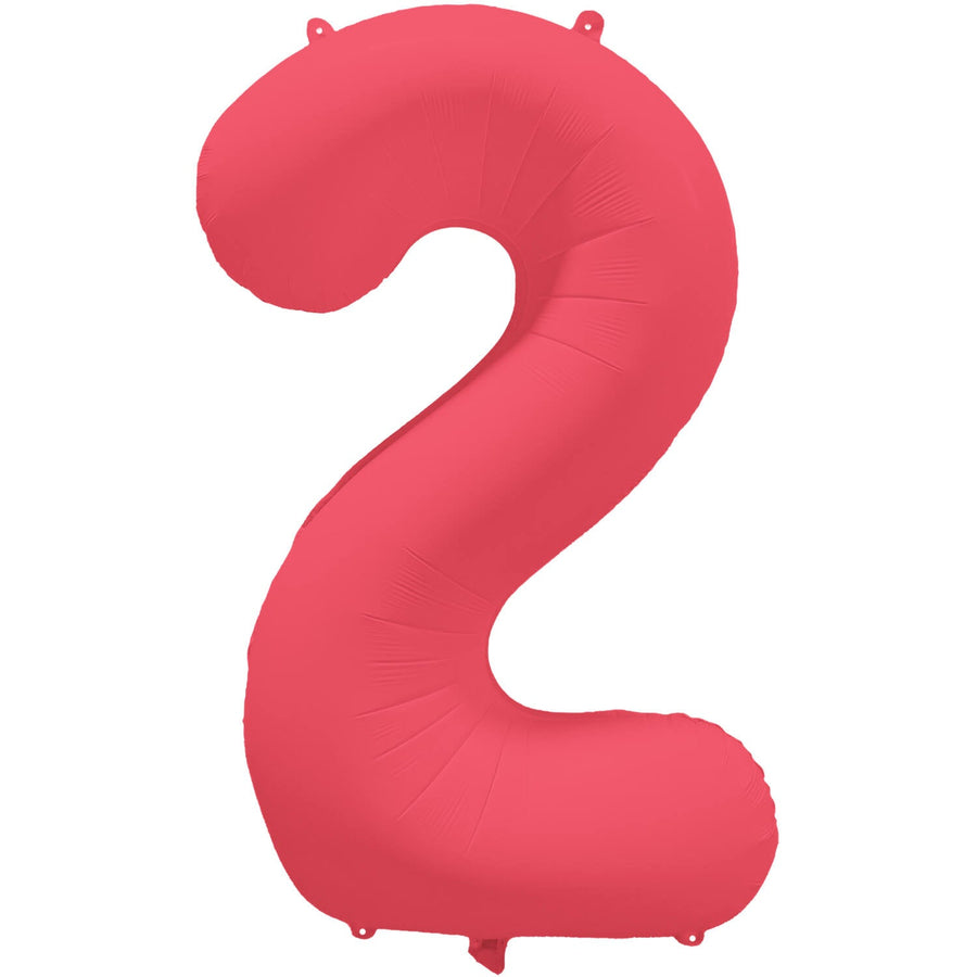 Cijferballon - NEON rood - cijfer 2 - 86 cm