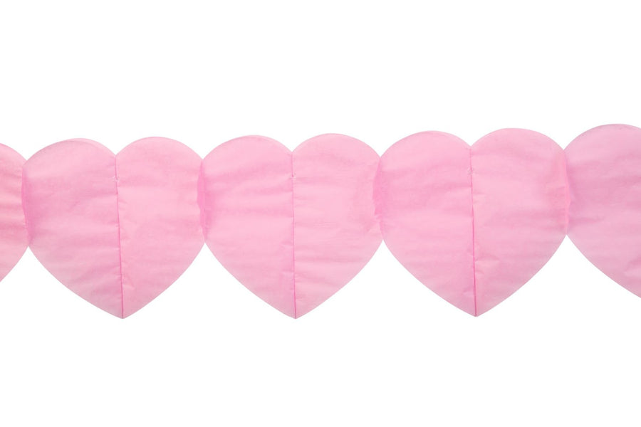 Papieren hartjes slinger - 6 meter - roze