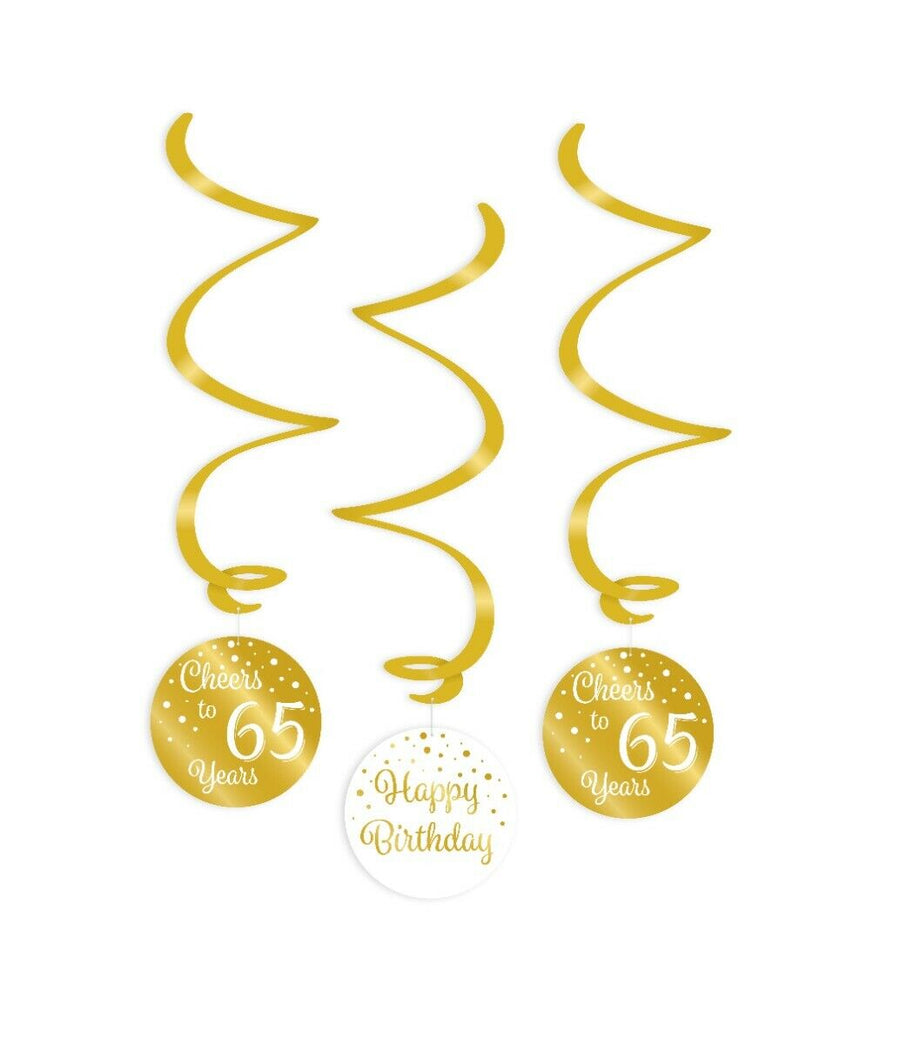 65 jaar Swirl slingers - 3 stuks - goud en wit