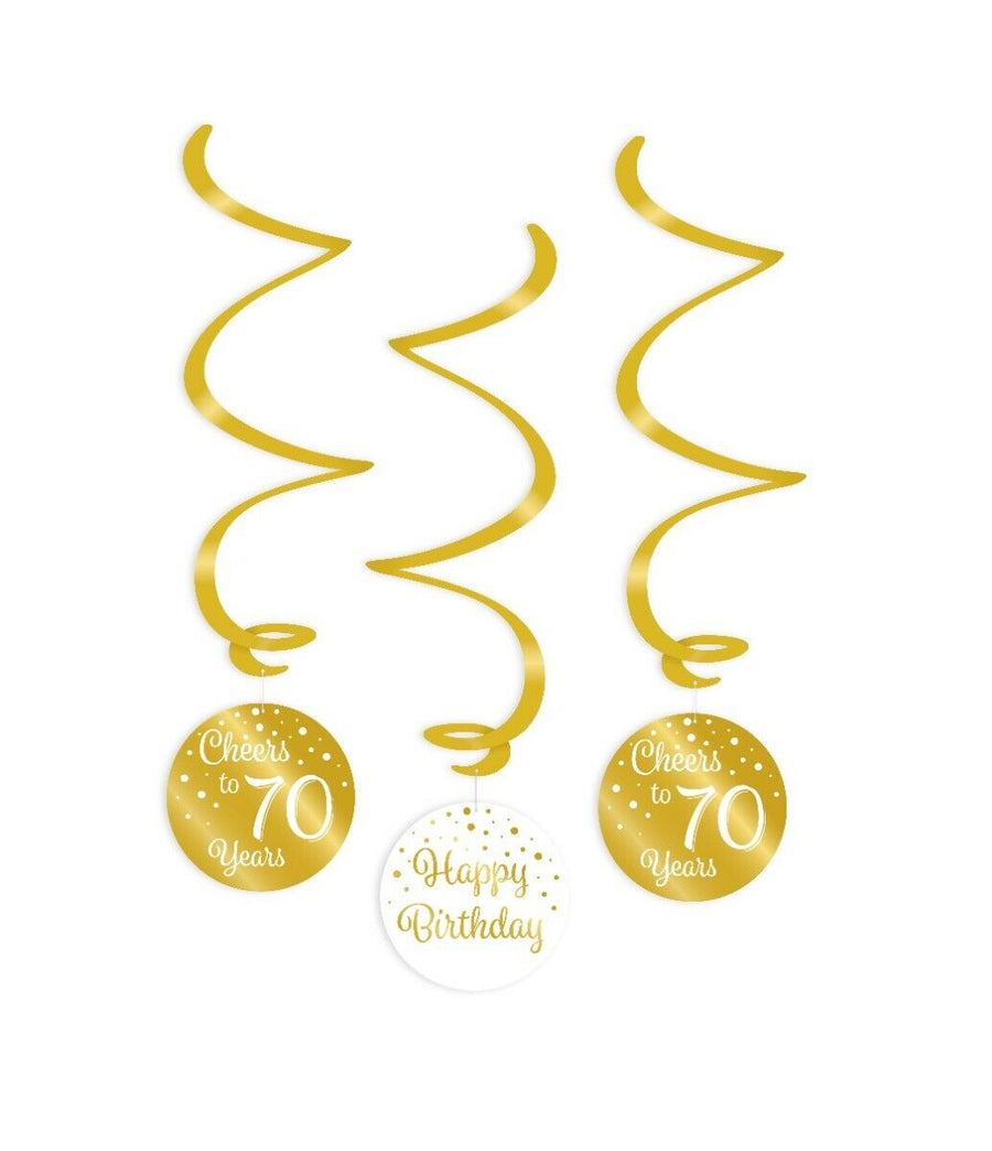 70 jaar Swirl slingers - 3 stuks - goud en wit