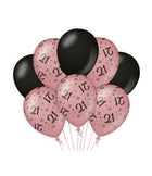 21 jaar Ballonnen - 8 stuks - rosé en zwart
