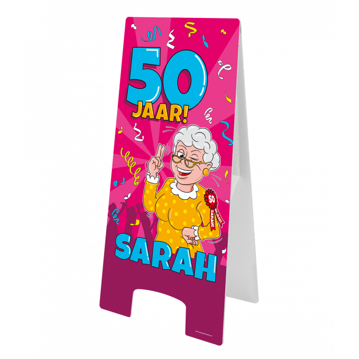 Sarah Stoepbord - 58 x 24 cm - cartoon - 50 jaar