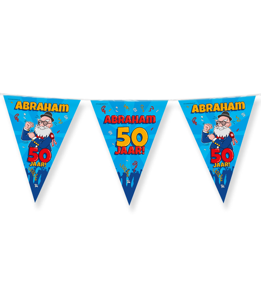 Abraham cartoon - Vlaggenlijn / slinger - 10 meter - 50 jaar vlaggetjes
