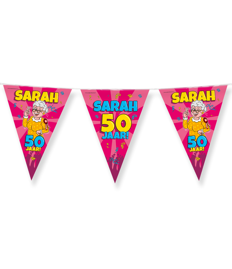 Sarah Vlaggenlijn / slinger - 10 meter - 50 jaar - cartoon vlaggetjes