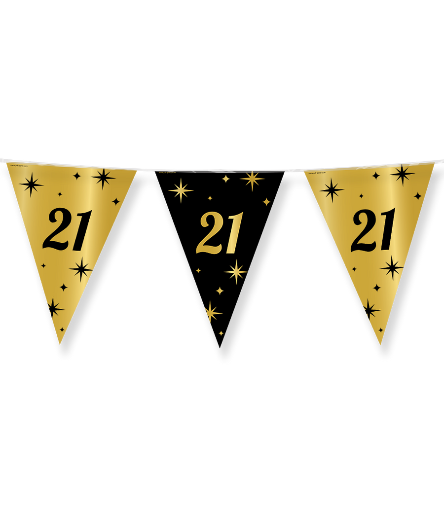 21 jaar Vlaggenlijn / slinger - 10 meter - goud en zwart - Classy vlaggetjes