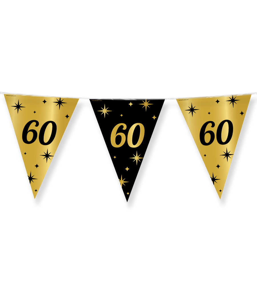 60 jaar Vlaggenlijn / slinger - 10 meter - goud en zwart - Classy vlaggetjes