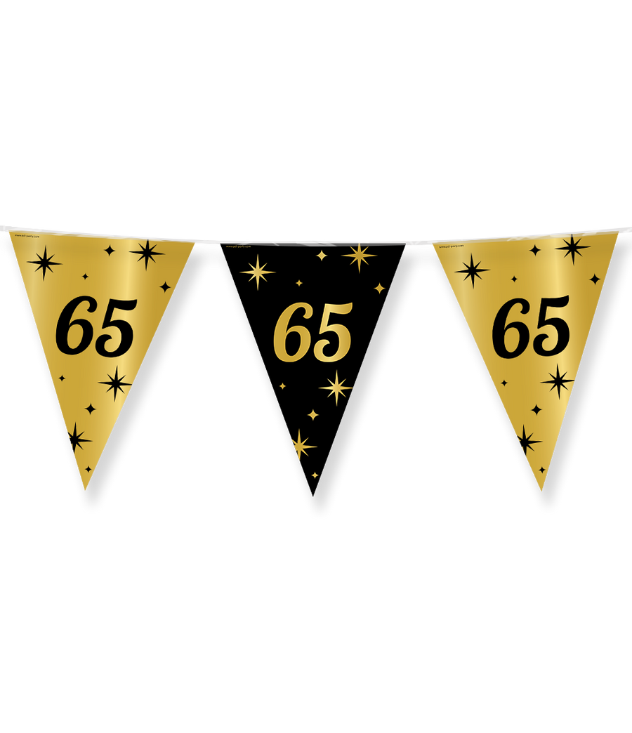 65 jaar Vlaggenlijn / slinger - 10 meter - goud en zwart - Classy vlaggetjes