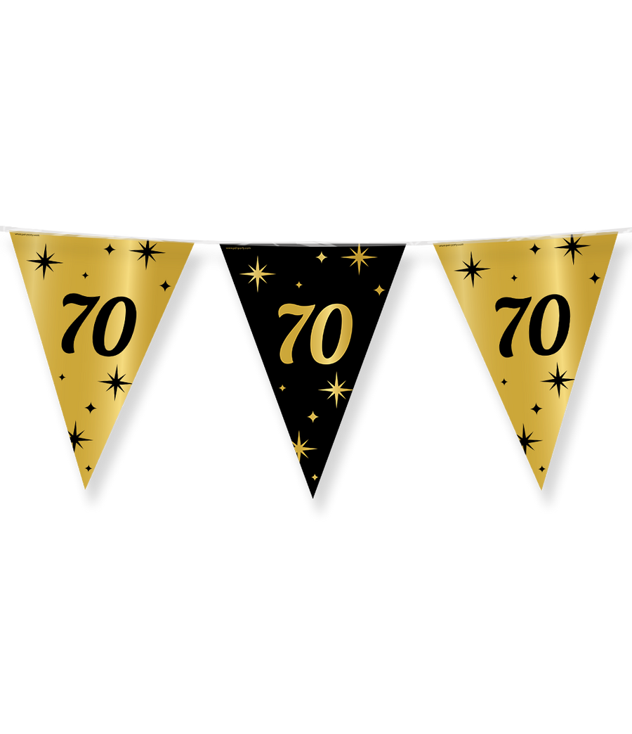70 jaar Vlaggenlijn / slinger - 10 meter - goud en zwart - Classy vlaggetjes