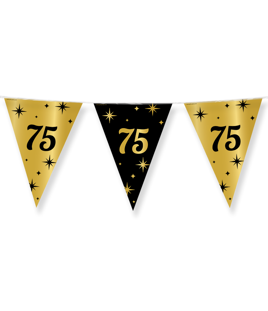 75 jaar Vlaggenlijn / slinger - 10 meter - goud en zwart - Classy vlaggetjes