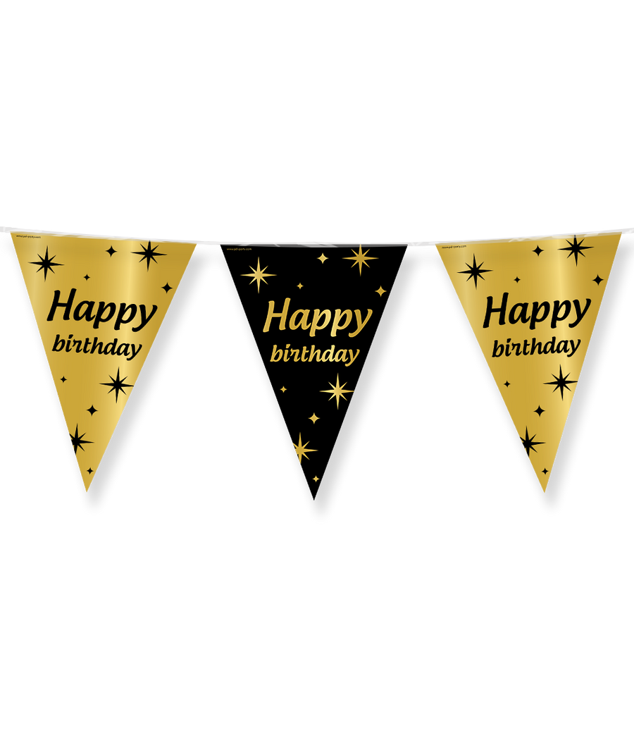 Happy Birthday Vlaggenlijn / slinger - 10 meter - goud en zwart - Classy vlaggetjes
