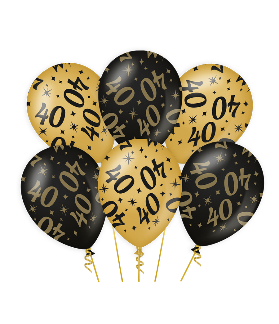40 jaar Ballonnen - 6 stuks - 30 cm - goud en zwart - Classy