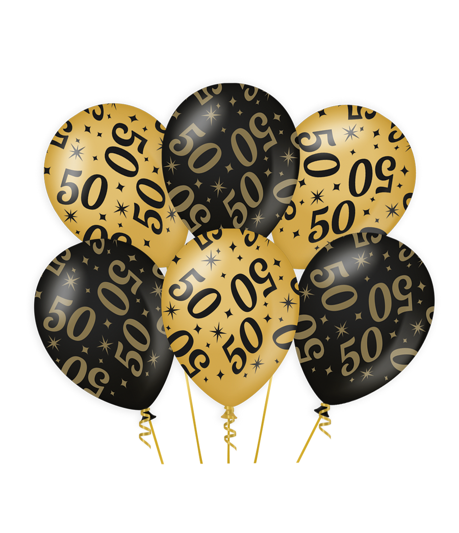 50 jaar getrouwd Ballonnen - 6 stuks - 30 cm - goud en zwart - Classy