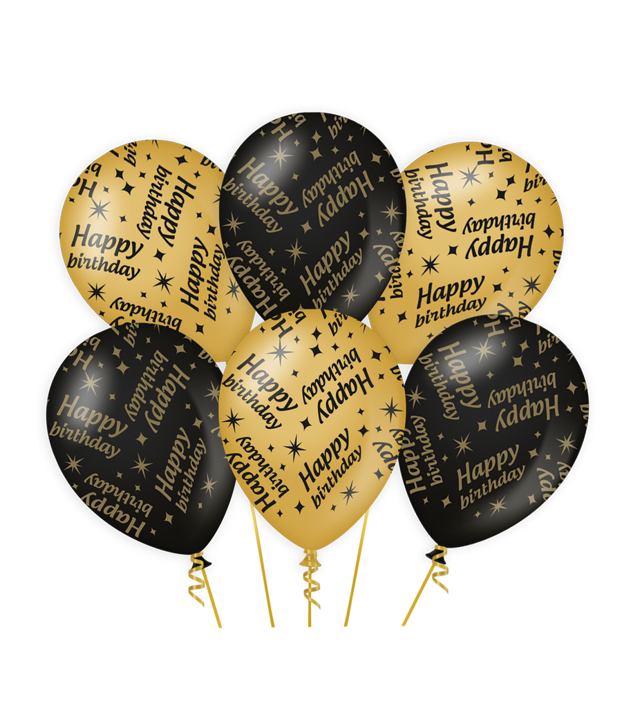 Happy birthday Ballonnen - 6 stuks - 30 cm - goud en zwart