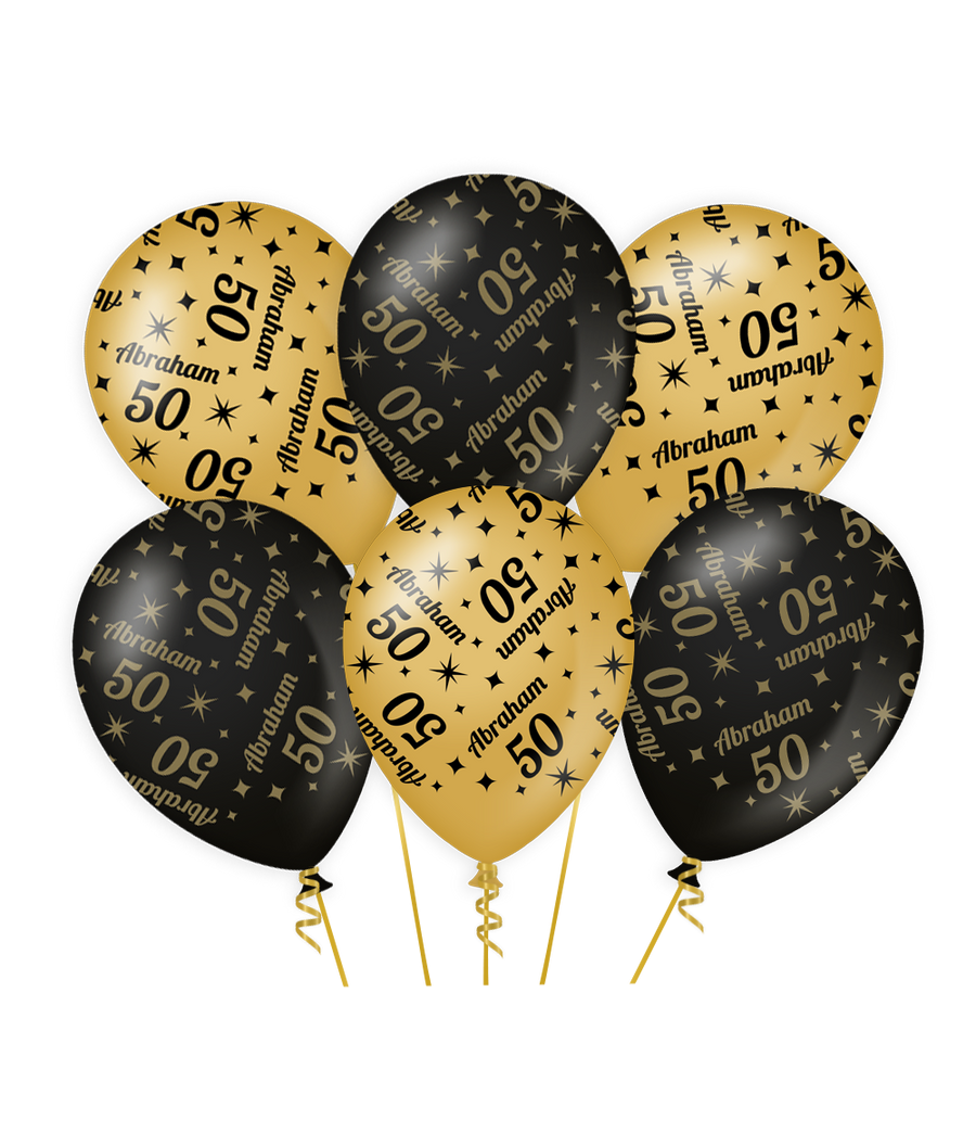 Abraham Ballonnen - 6 stuks - 30 cm - goud en zwart - 50 jaar - Classy