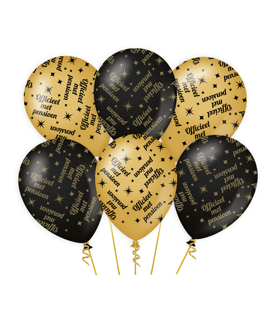 Pensioen Ballonnen - 6 stuks - 30 cm - goud en zwart - Classy
