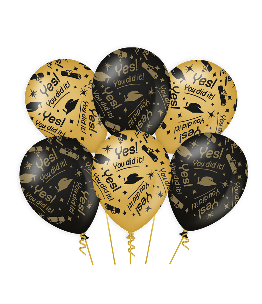 You did it Ballonnen - 6 stuks - 30 cm - goud en zwart