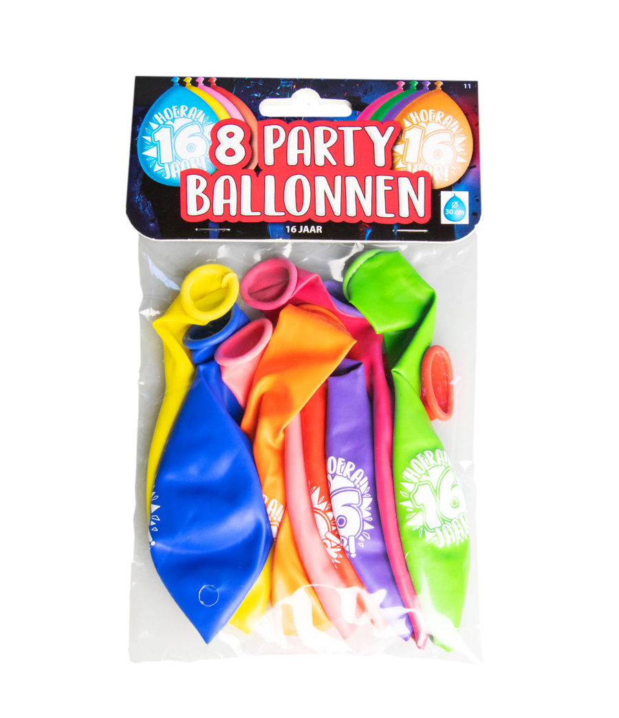 16 jaar Ballonnen - 8 stuks - 30 cm