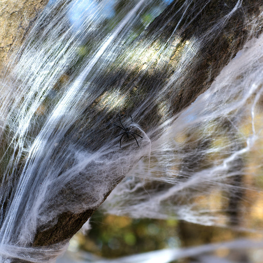 Halloween Spinnenweb met 25 Spinnen - Wit Spinrag 500g