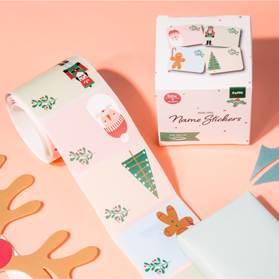 Kerst naamstickers - 50 stuks - Holly Jolly