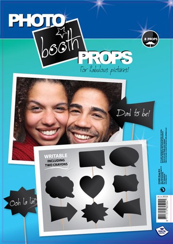 Photobooth props - 8 stuks - beschrijfbaar (incl. 2 krijtjes)