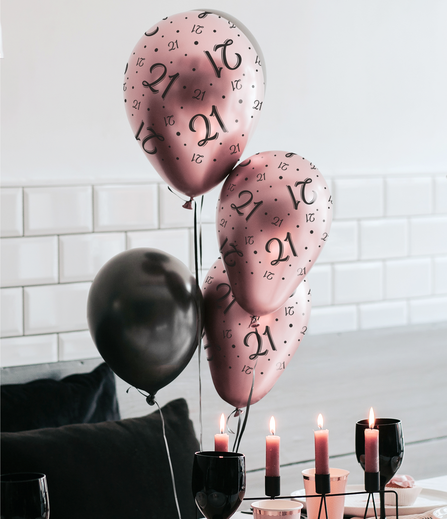 70 jaar Ballonnen - 8 stuks - rosé en zwart