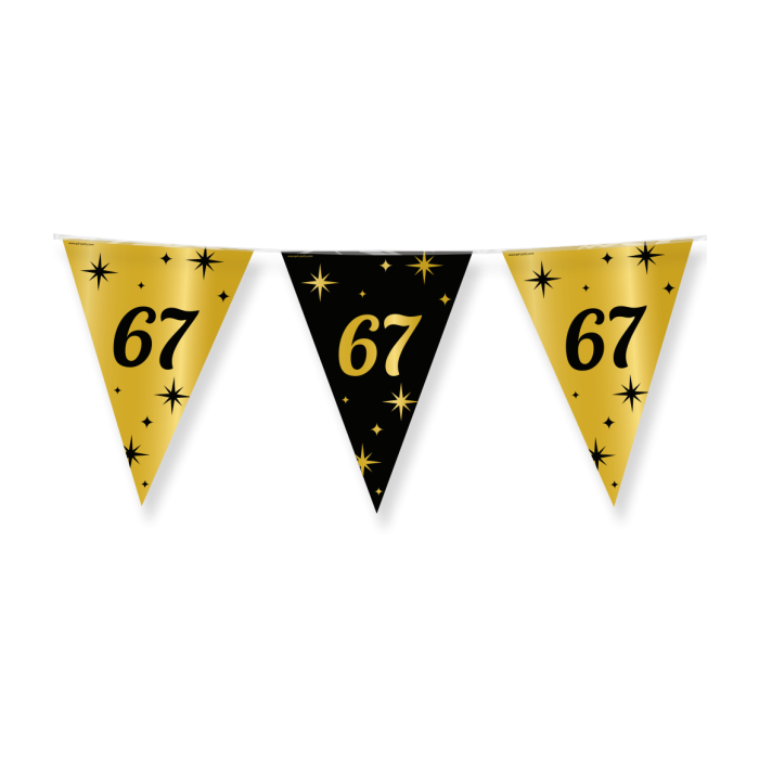 67 jaar Vlaggenlijn / slinger - 10 meter - goud en zwart - Classy vlaggetjes