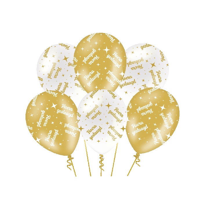 Geslaagd Ballonnen - 6 stuks - 30 cm - goud en wit