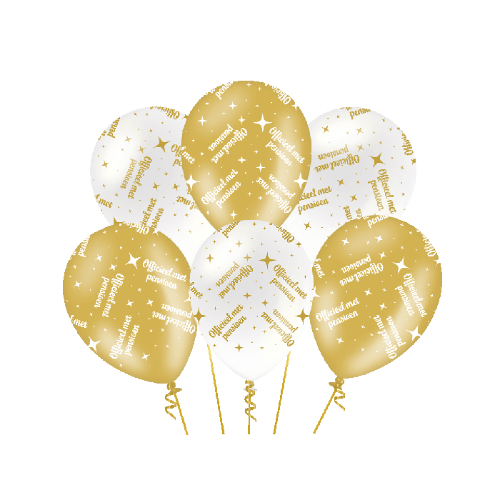 Pensioen Ballonnen - 6 stuks - 30 cm - goud en wit