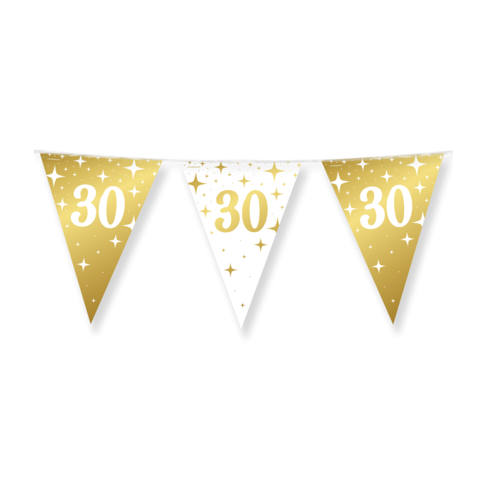 30 jaar Vlaggenlijn / slinger - 10 meter - goud en wit vlaggetjes