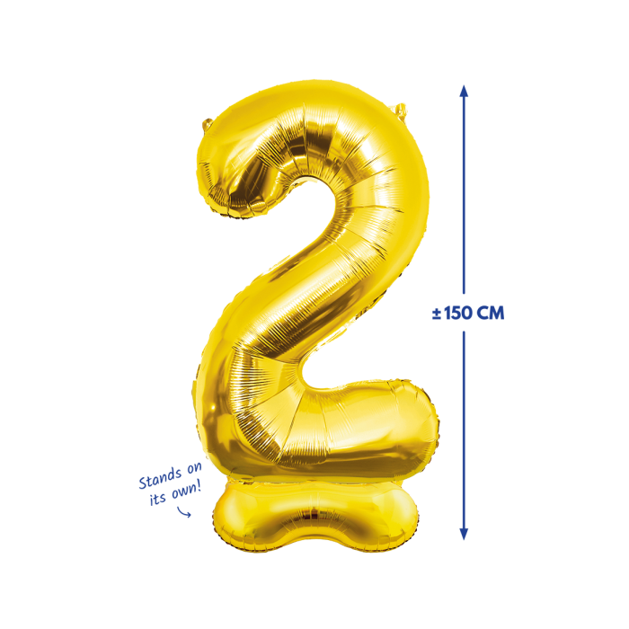 XXL Cijferballon - cijfer 2 staand - goud - 150 cm