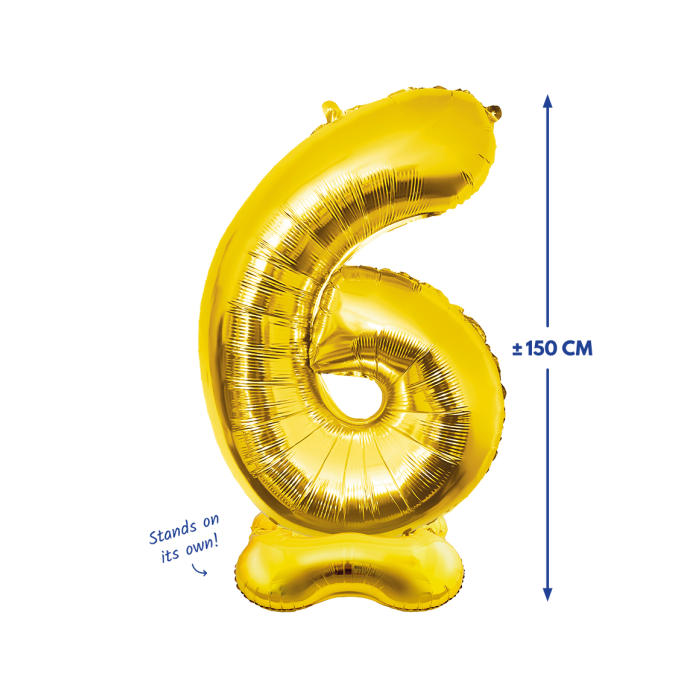 XXL Cijferballon - cijfer 6 staand - goud - 150 cm