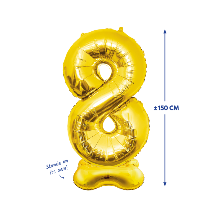 XXL Cijferballon - cijfer 8 staand - goud - 150 cm