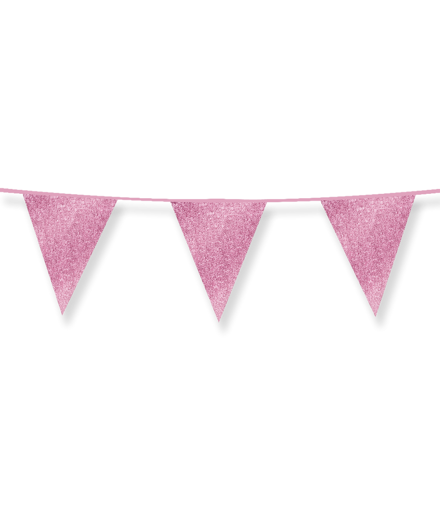 Vlaggenlijn / slinger - 6 meter - glitter roze vlaggetjes