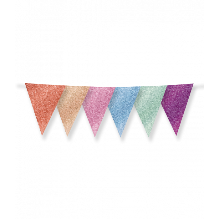 Vlaggenlijn / slinger - 6 meter - glitter multicolor vlaggetjes