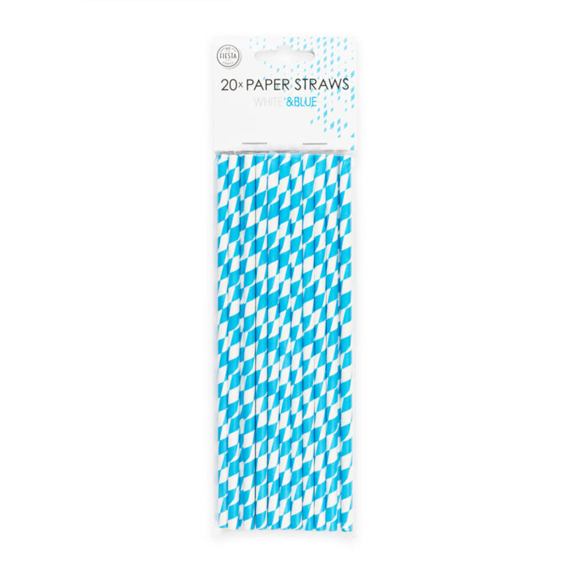 Papieren rietjes - 20 stuks - wit/blauw