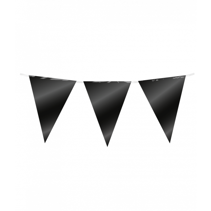 Vlaggenlijn / slinger - 10 meter - zwart metallic vlaggetjes