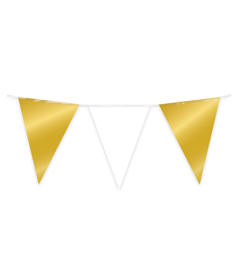 Vlaggenlijn / slinger - 10 meter - goud wit metallic vlaggetjes