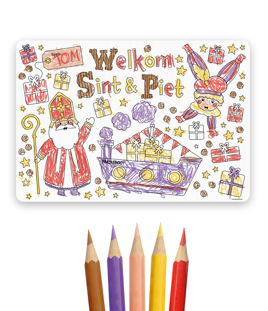 Placemat Sinterklaas - 4 stuks (incl. potloden)
